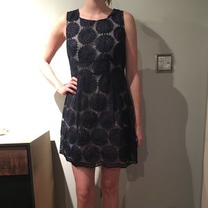 Short navy blue floral cocktail dress